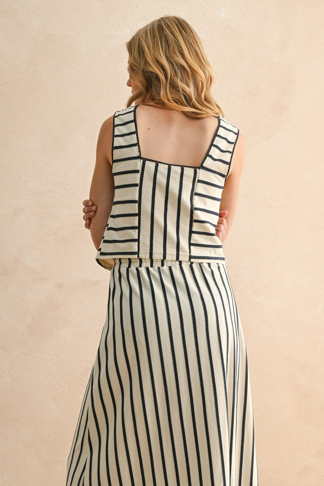 Bella Sleeveless Striped Button Front Top