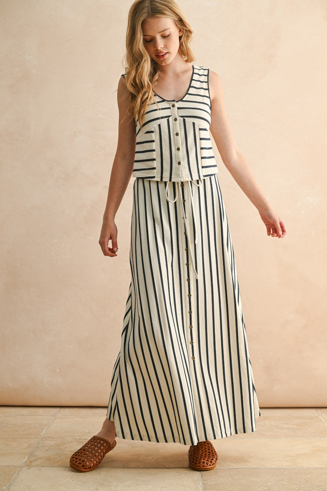 Bella Sleeveless Striped Button Front Top