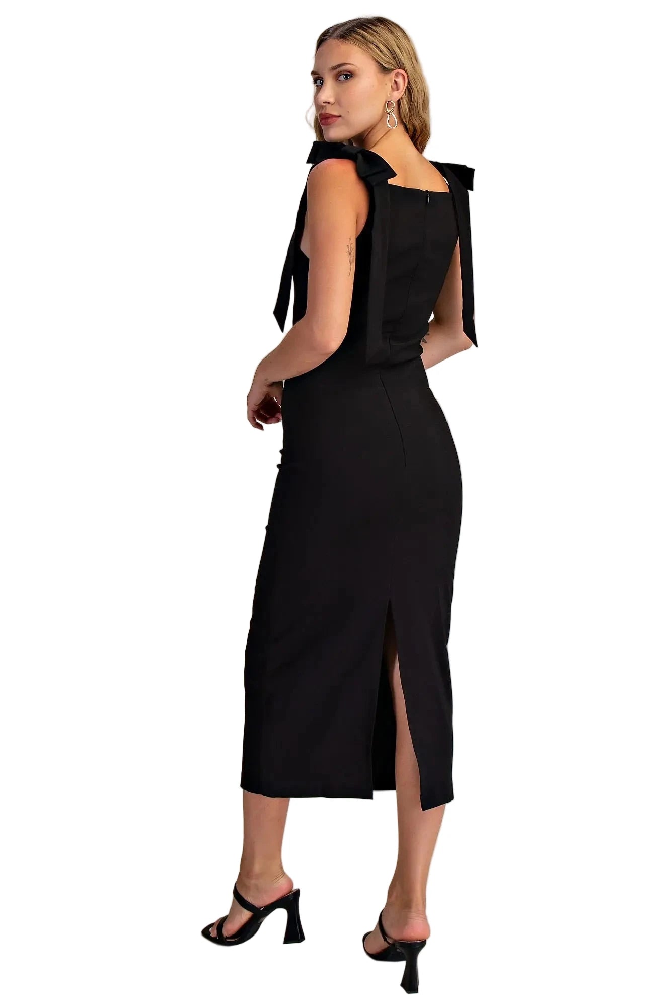 Evie Black Midi Bow Dress