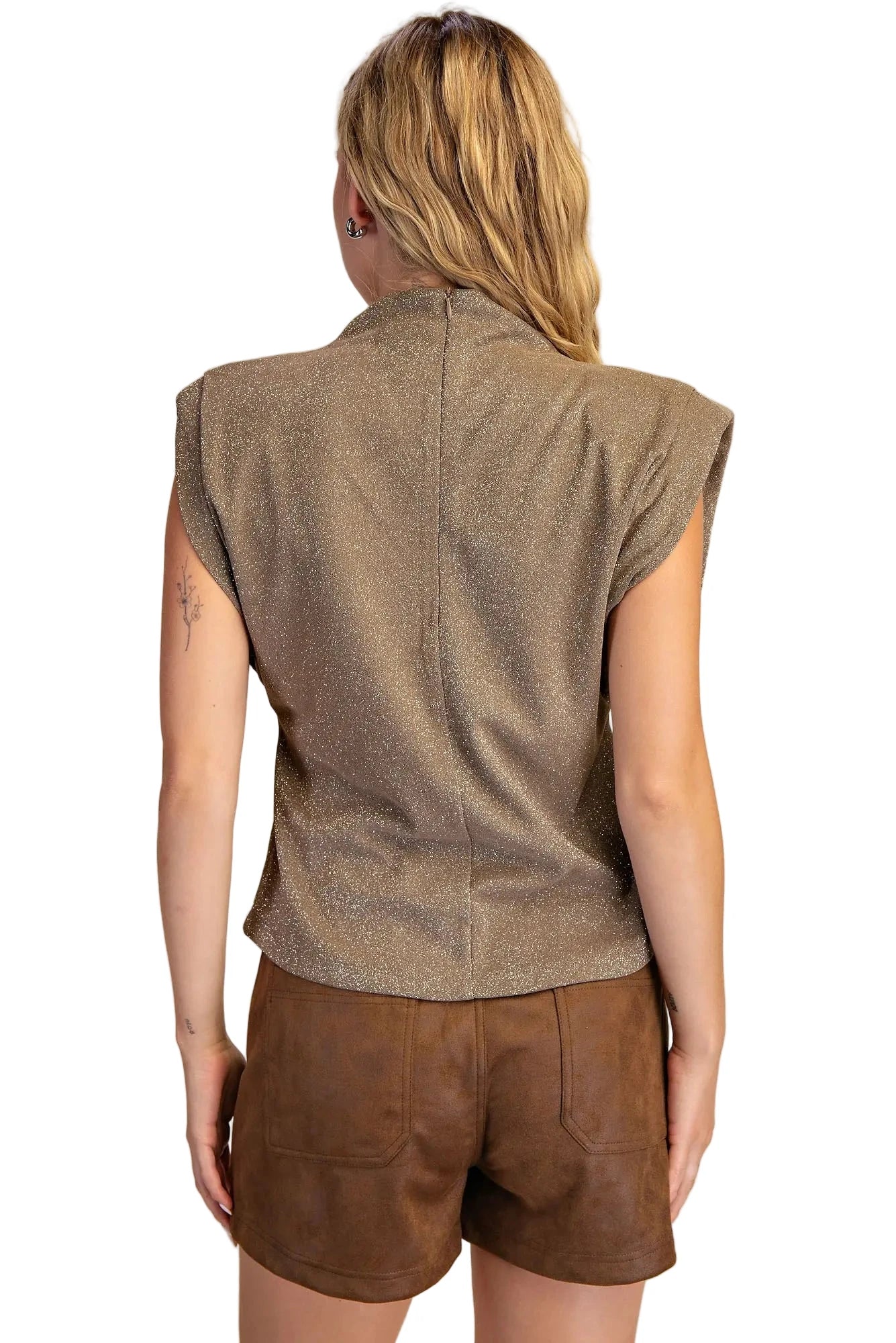 Blair High Neck Sleeveless Shoulder Pad Top