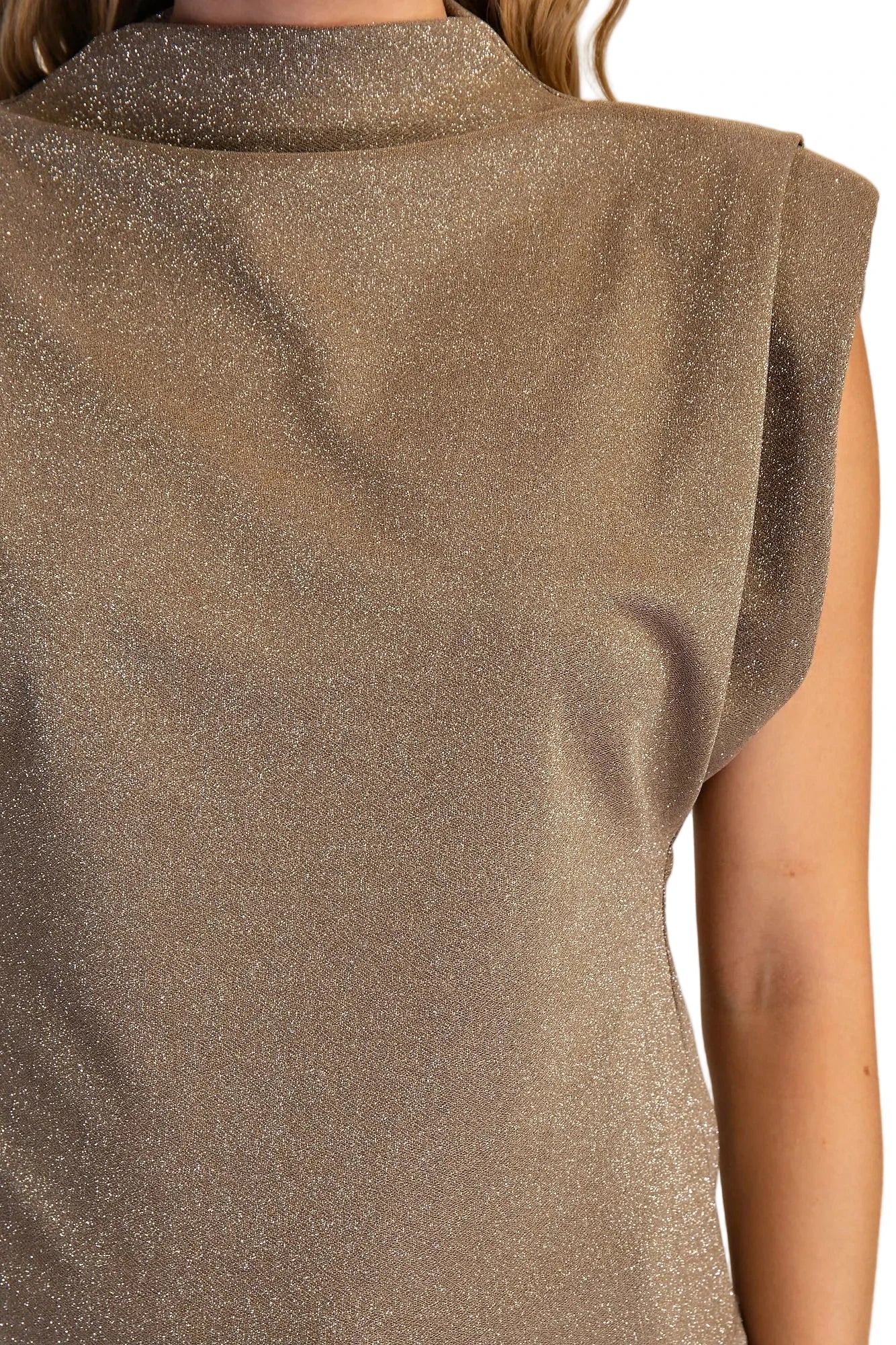 Blair High Neck Sleeveless Shoulder Pad Top