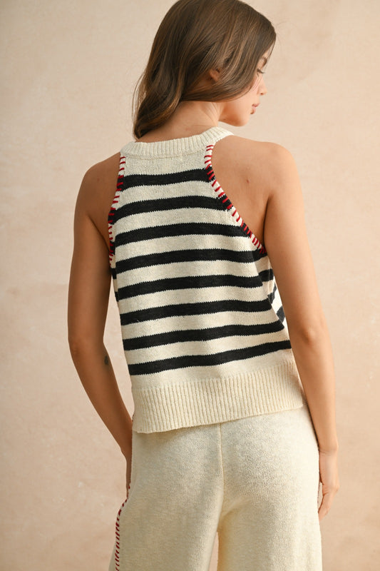 Sherrie Sleeveless Navy Stripe Knit Top