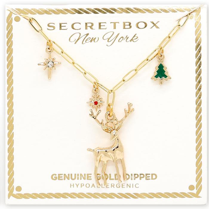 Christmas Reindeer Charm Necklace Gold Dipped