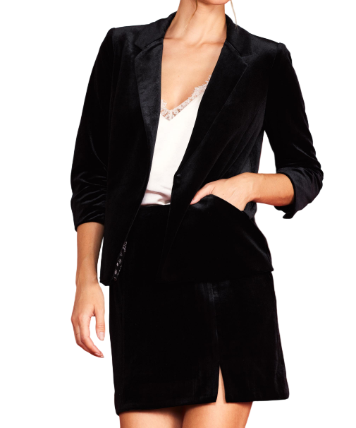The Perfect Velvet Blazer With Ruched Sleeve