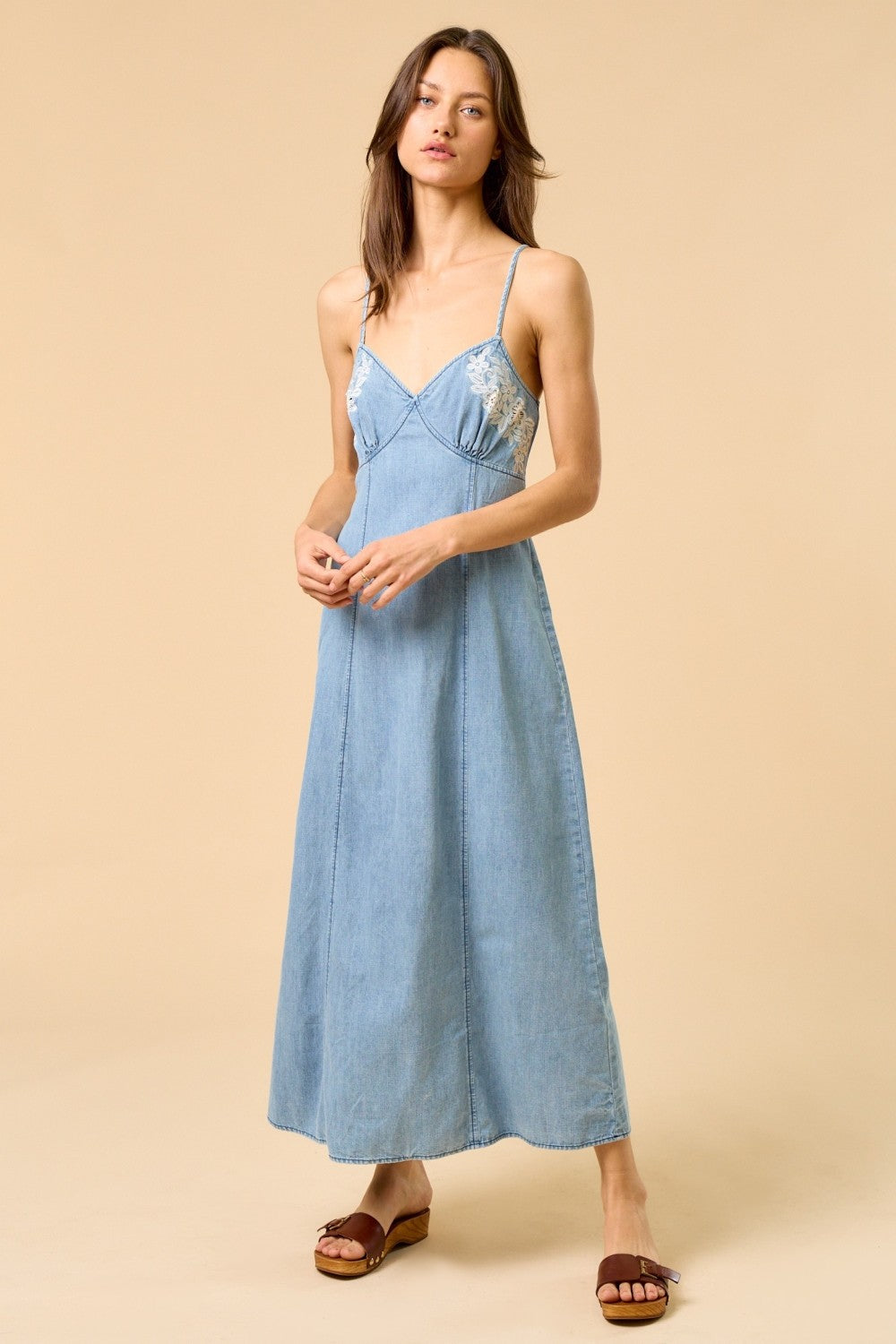Rae Denim Maxi dress With Trim detail