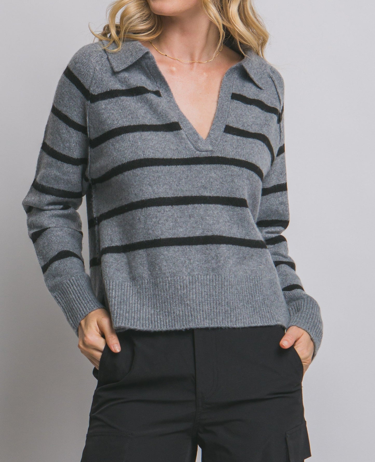 Eden V-neck Stripe Polo Sweater