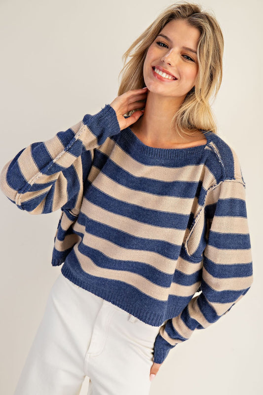 Brenda Striped Boat Neck Cropped Sweater