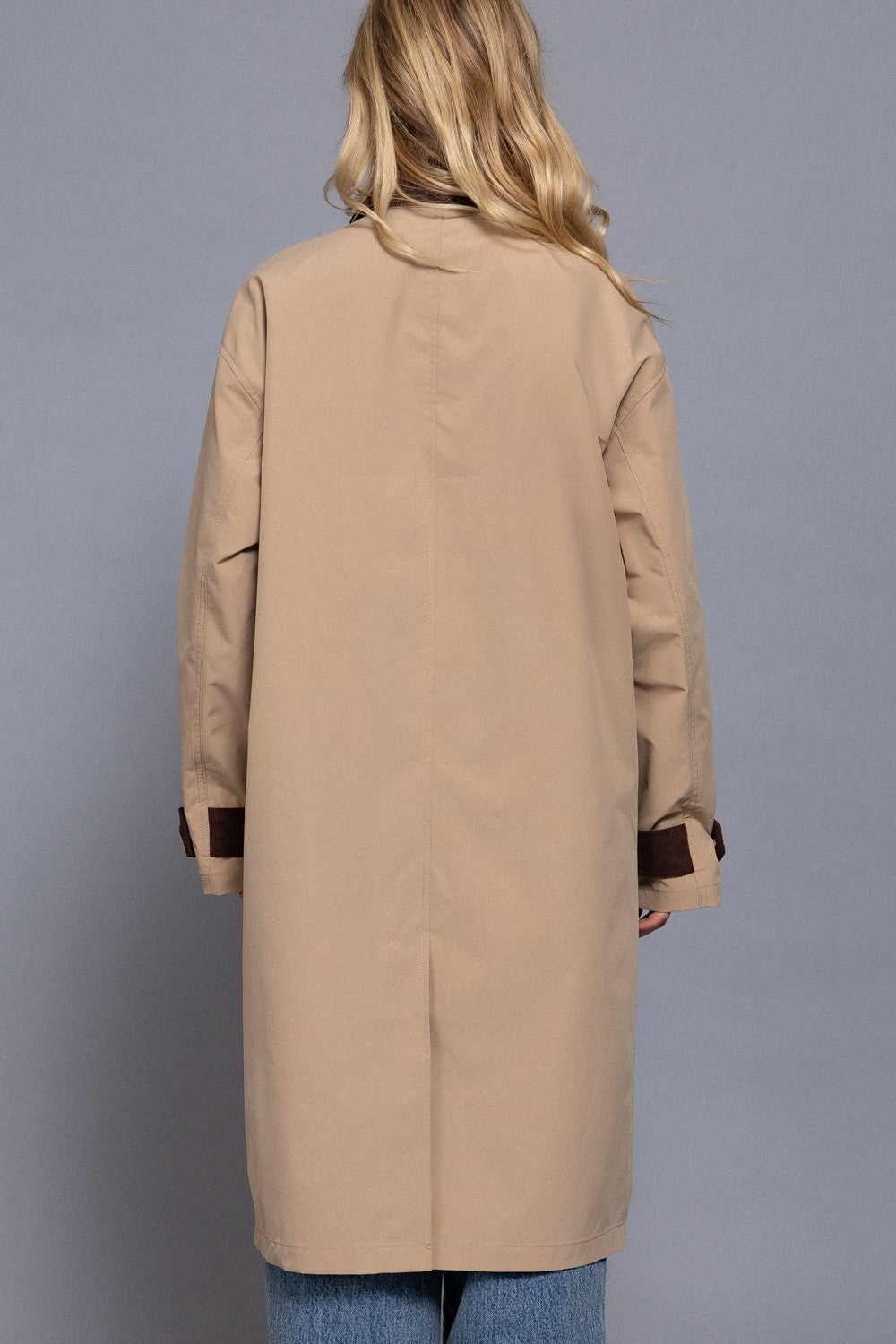 Chic Contrast Collar Long Trench Coat