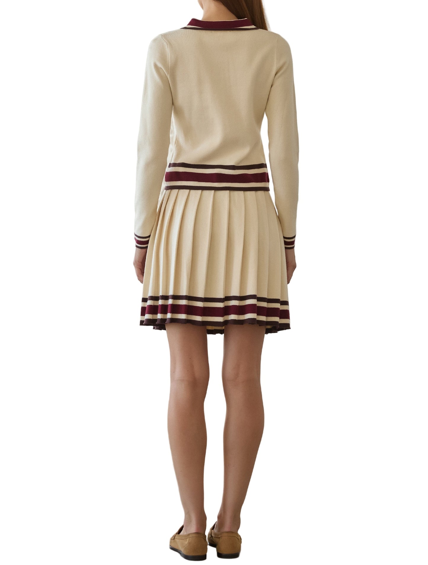 Leni Cream & Burgundy Collard 3 Button Top