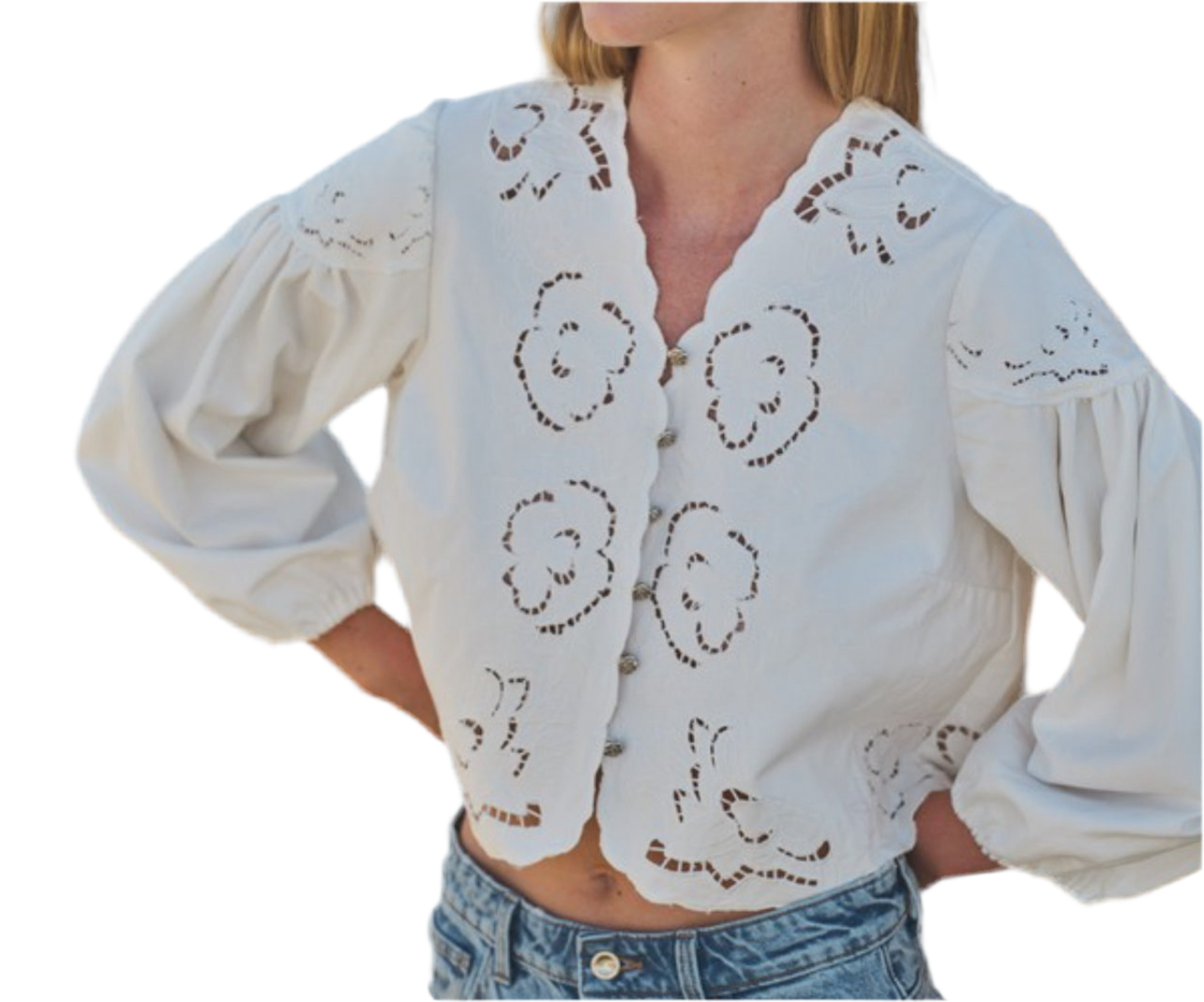 Jenna Off White Embroidery Volume Sleeve Top