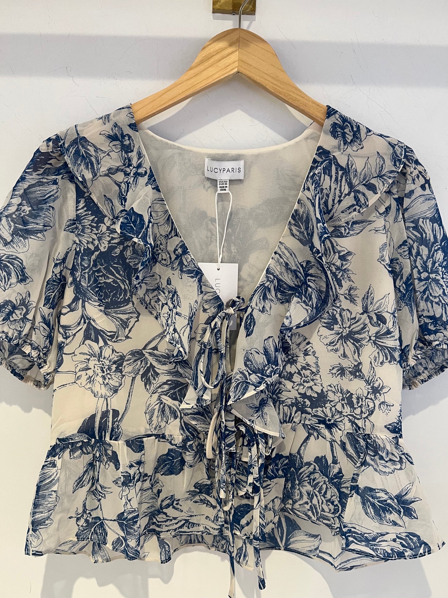 Lucy Paris Bee Ruffle Top Blue Floral