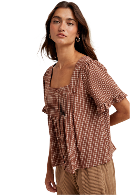 Betty Short Sleeve Plaid Button up Top