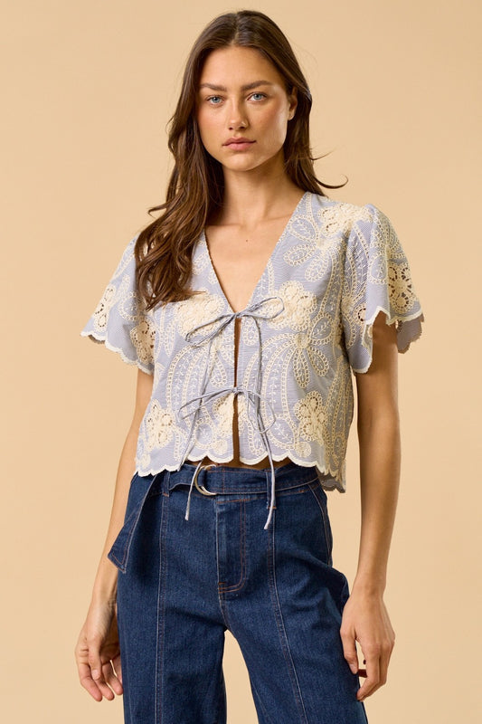 Scottie Black-Off White Floral Embroidery Top