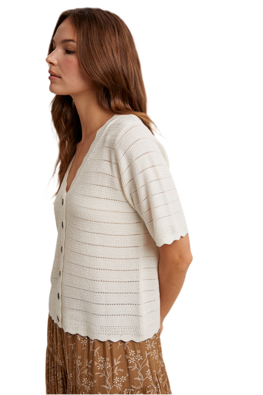 Dawn Scalloped Button-up Sweater Top