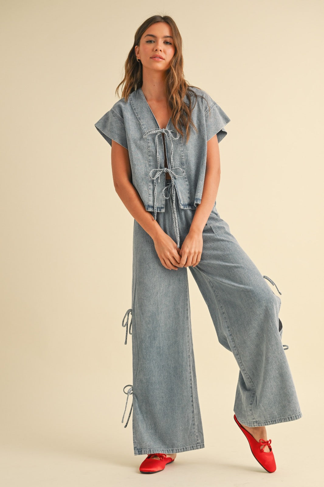 Layla Denim Tied Front Blouse