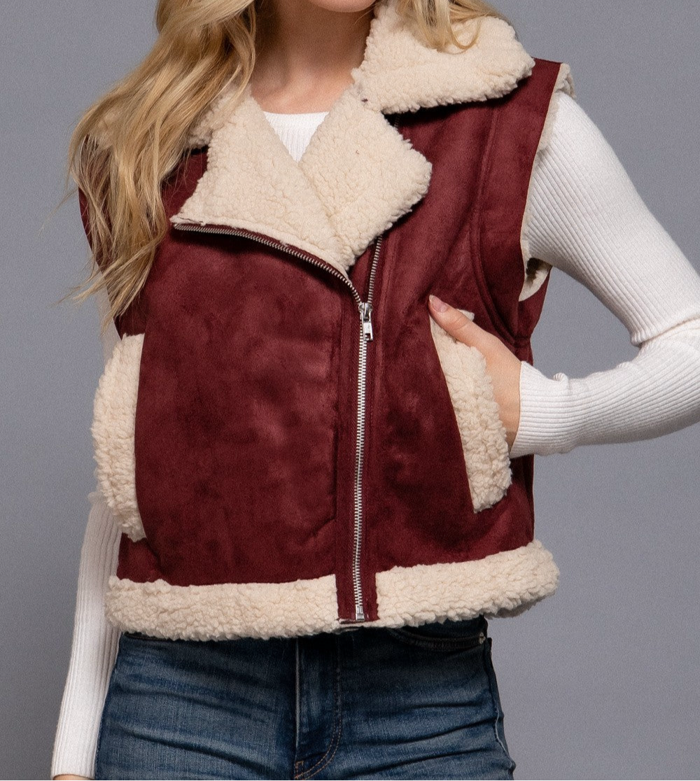 Ellie Faux Suede Inner Fur Zip Up Vest