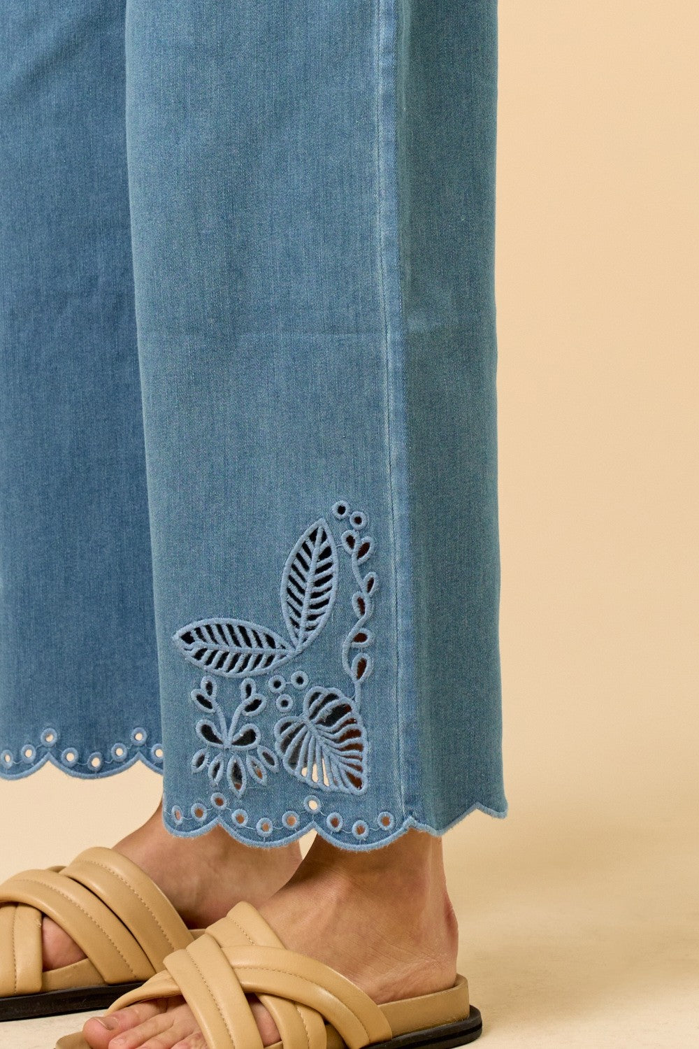 Teri Floral Embroidery Denim Jeans