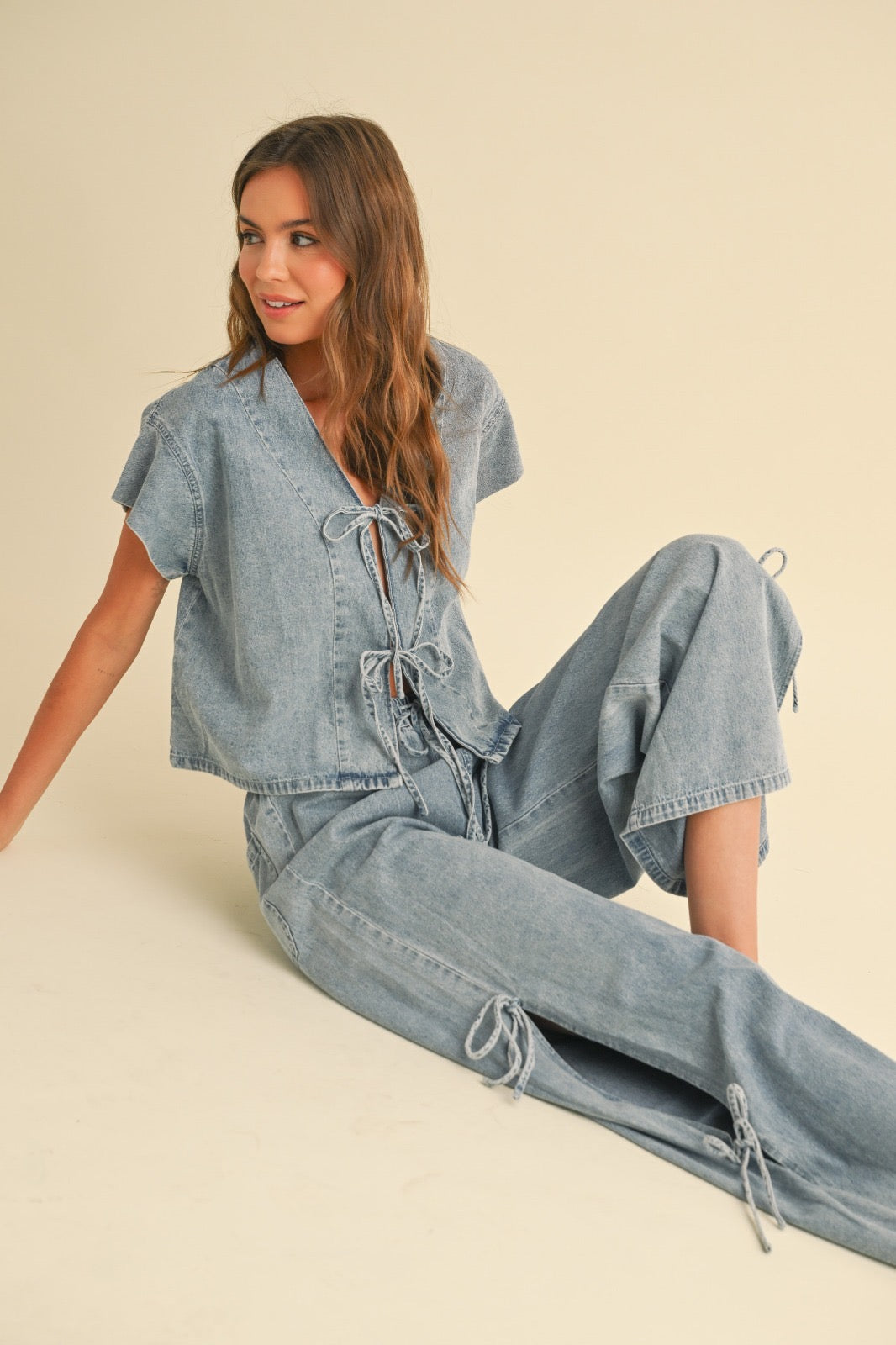Layla Denim Tied Front Blouse