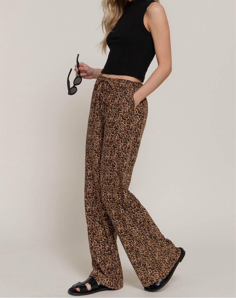 Misty Leopard Elastic Waist Pant