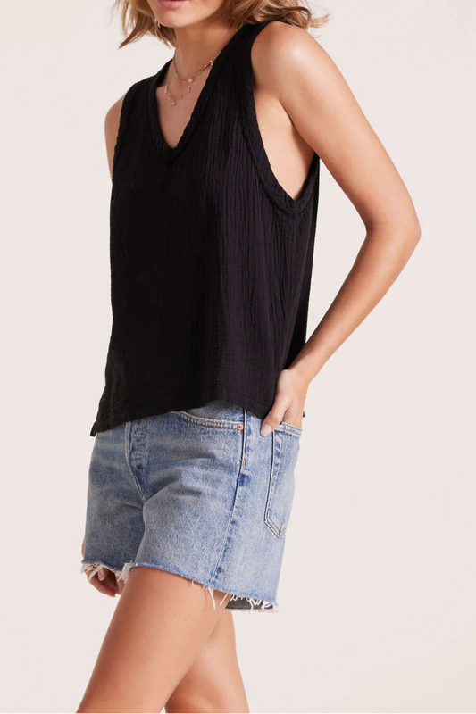 Bobi Beach Gauze V Neck Raw Edge Tank