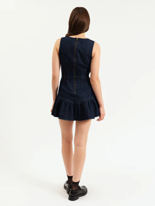 Daze Laurel Ruffle Dress in Moonlight Rinse