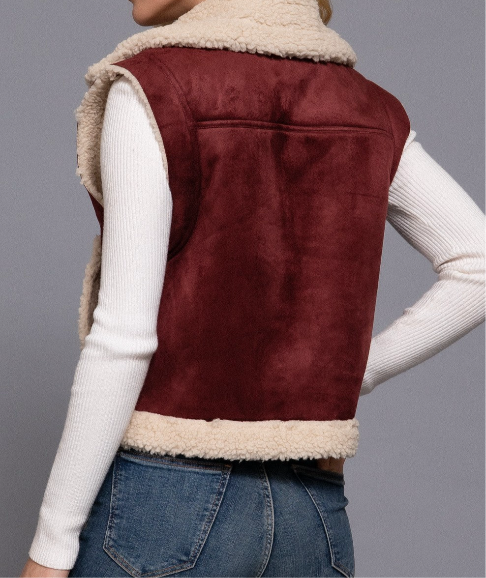 Ellie Faux Suede Inner Fur Zip Up Vest