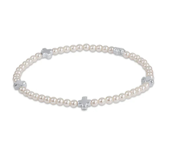signature cross small pearl pattern 3mm bead bracelet - sterling by enewton