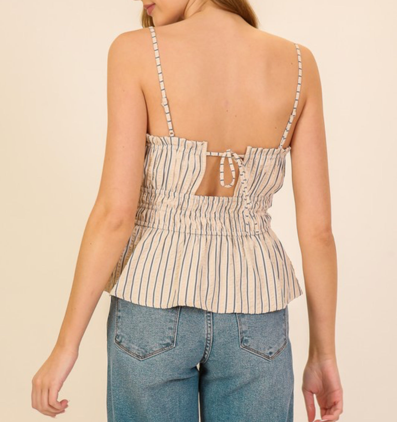Gloria Striped Shirred Sleeveless Top