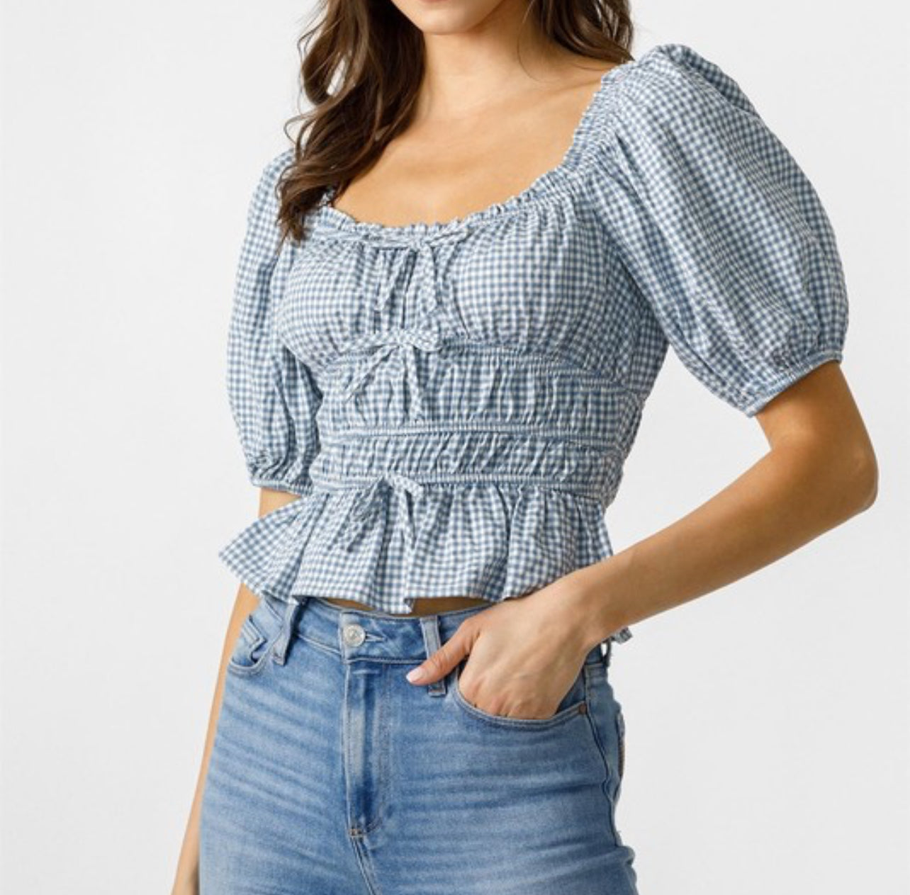 Addy Checkered Blue Gingham Top