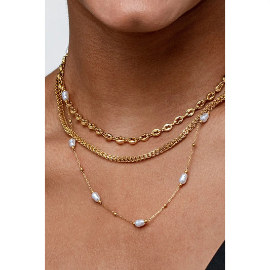 Gold Triple-Layered Chain Necklace