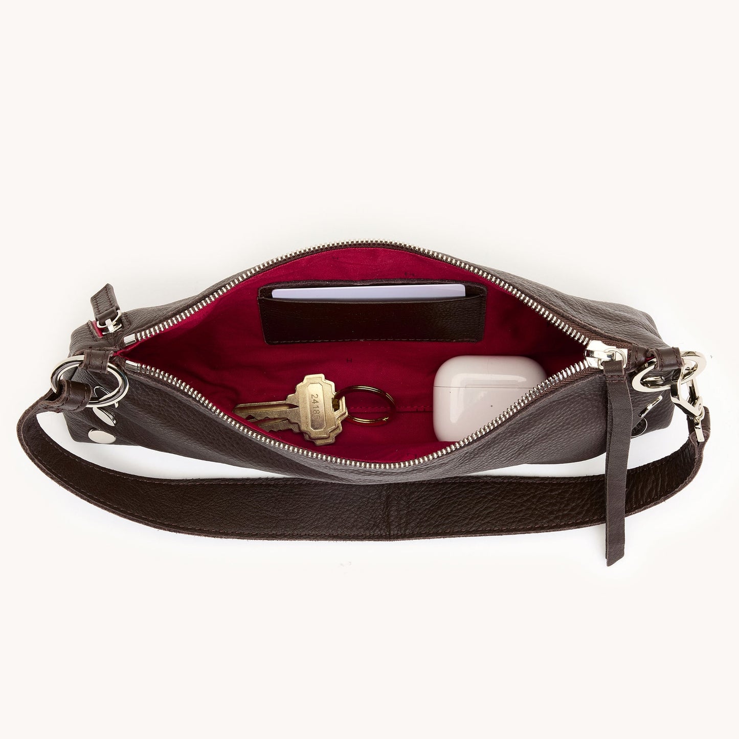 Hammitt | Kyle Leather Shoulder Bag in Espresso Pebble/Silver