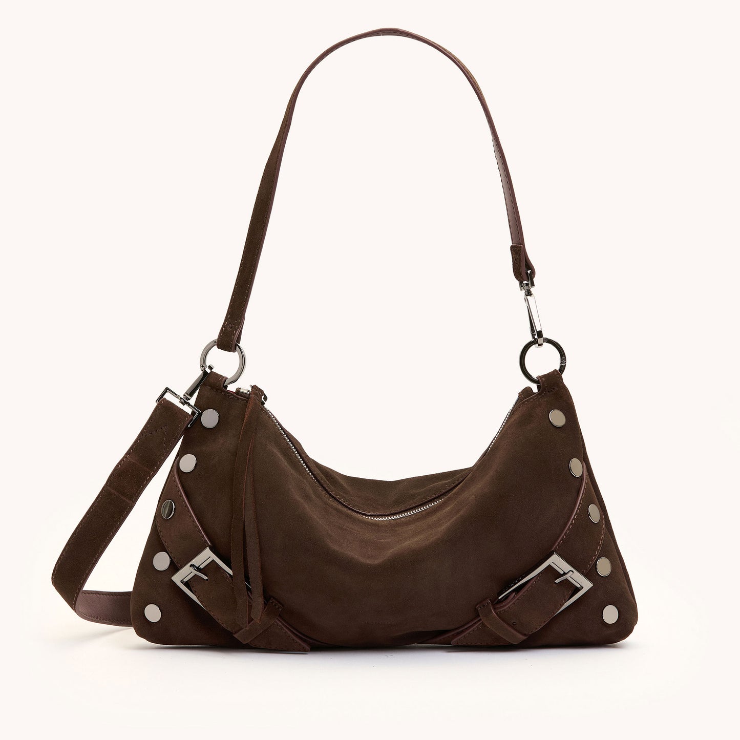 Hammitt| Kyle Medium Shoulder Bag Belted Suede/Gunmetal