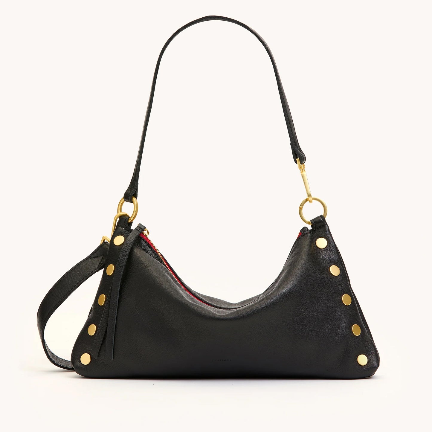 Hammitt| Kyle Medium Leather Shoulder Bag Black/Brushed Gold Red Zip