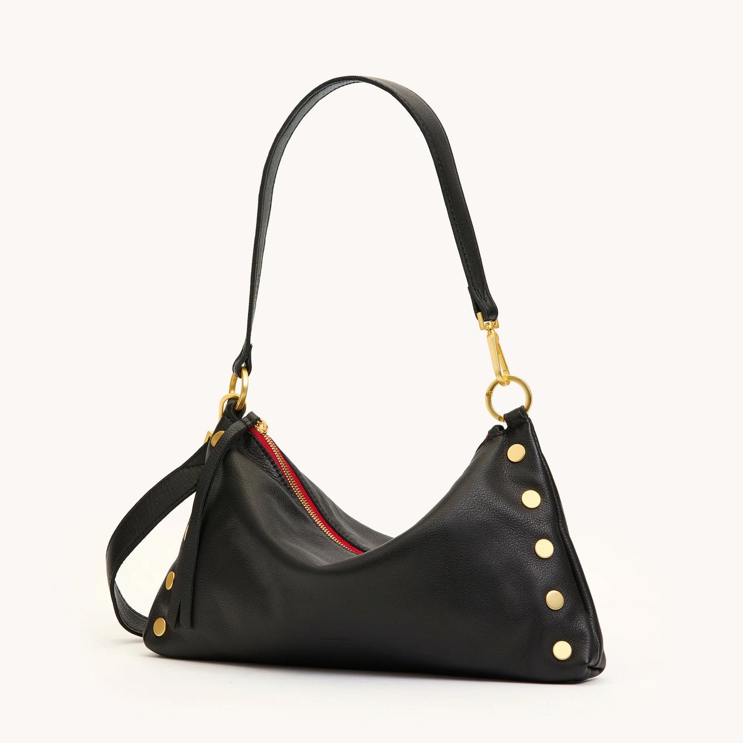 Hammitt| Kyle Medium Leather Shoulder Bag Black/Brushed Gold Red Zip