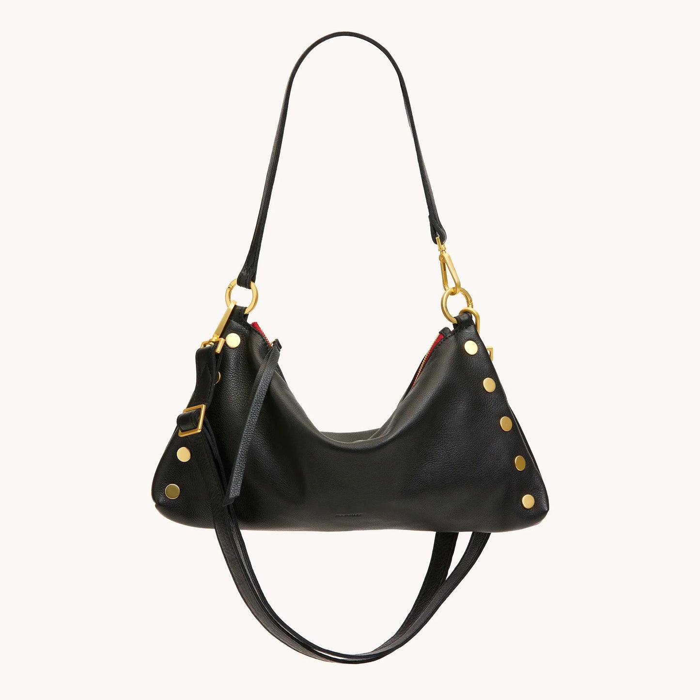 Hammitt| Kyle Medium Leather Shoulder Bag Black/Brushed Gold Red Zip