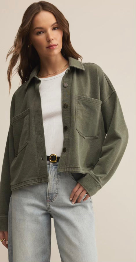 Z Supply ALL DAY CROPPED KNIT JACKET- Hunter Green