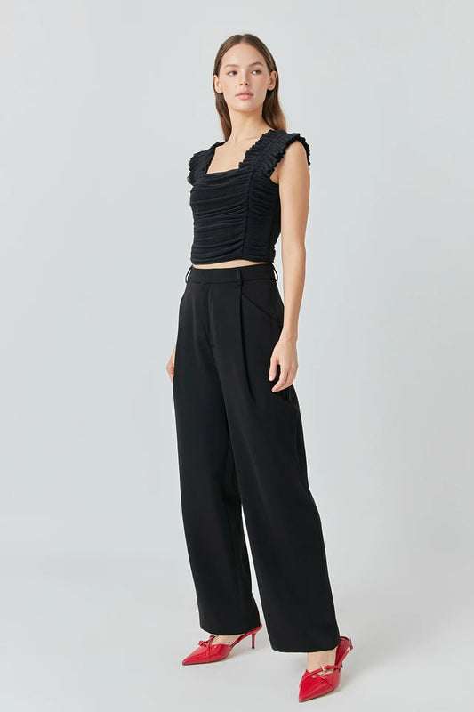 Raven Ruffled Stretch Mesh Tank Top