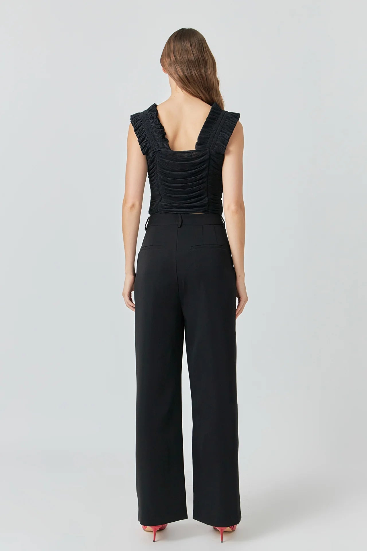 Raven Ruffled Stretch Mesh Tank Top