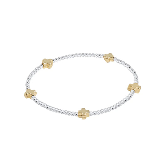 signature cross small sterling mixed metal pattern 2mm bead bracelet - gold by enewton
