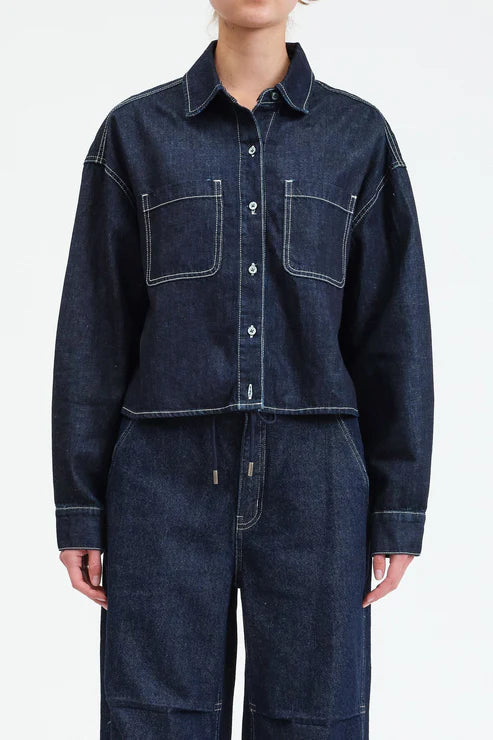 Daze The Editor Cropped Button Up Top