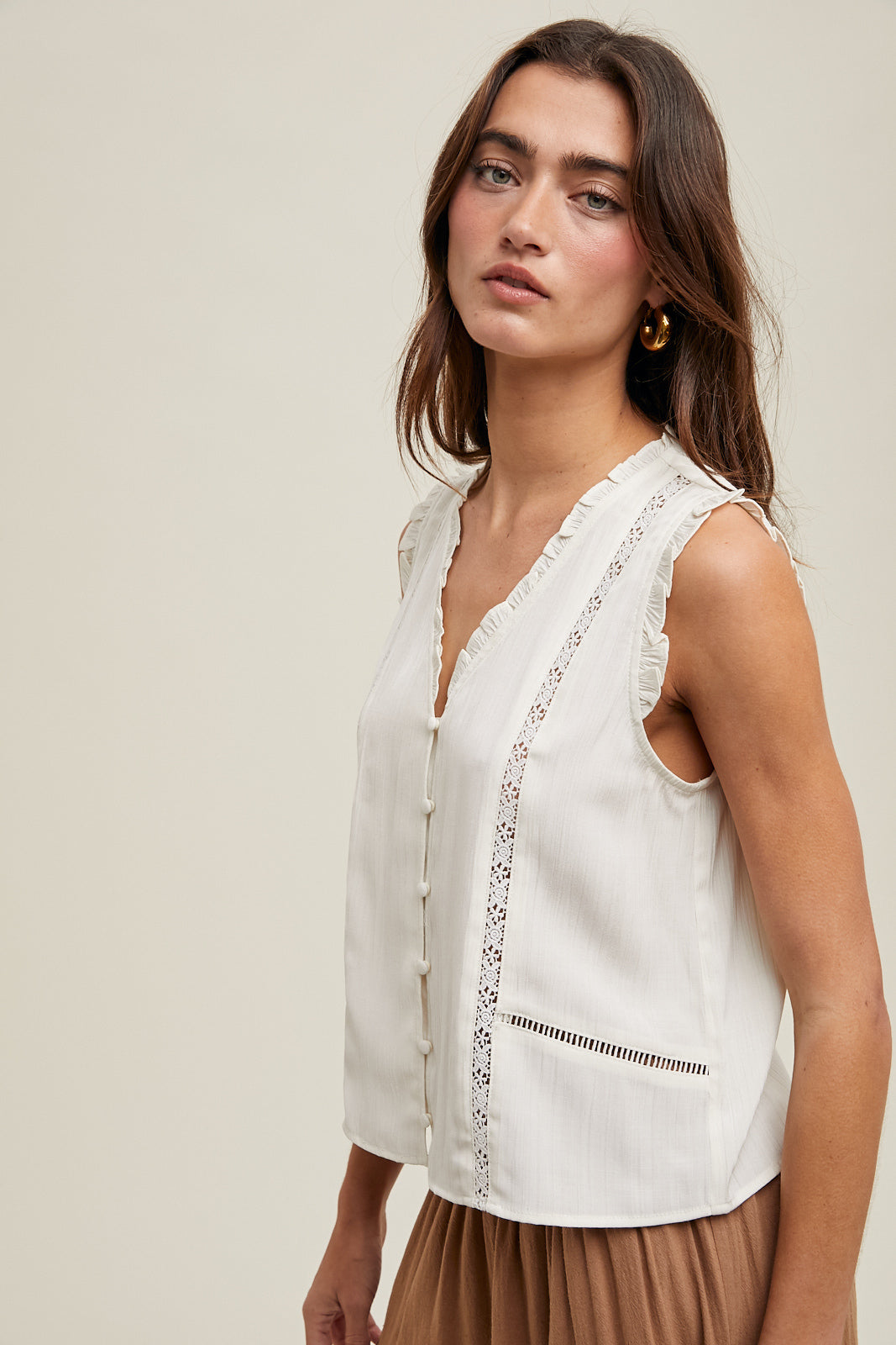 Pearla Sleeveless Floral Trim Top