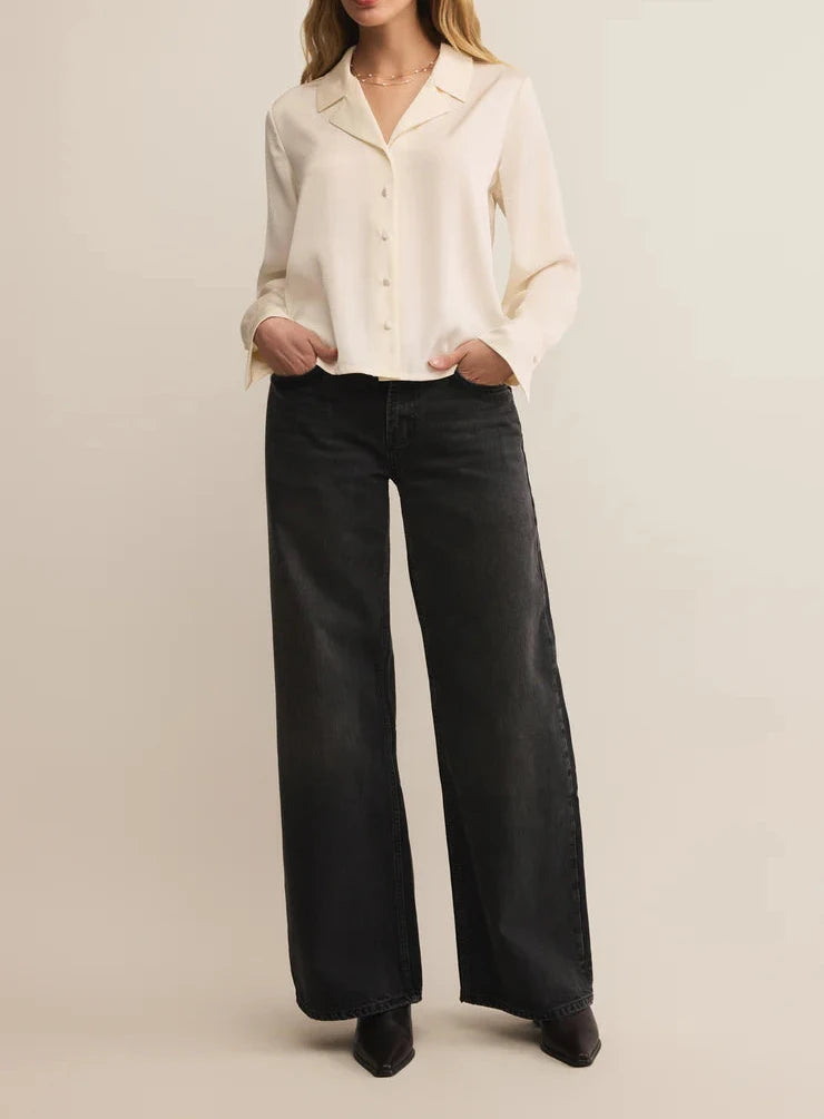 Z Supply Ana Satin Button Up Top