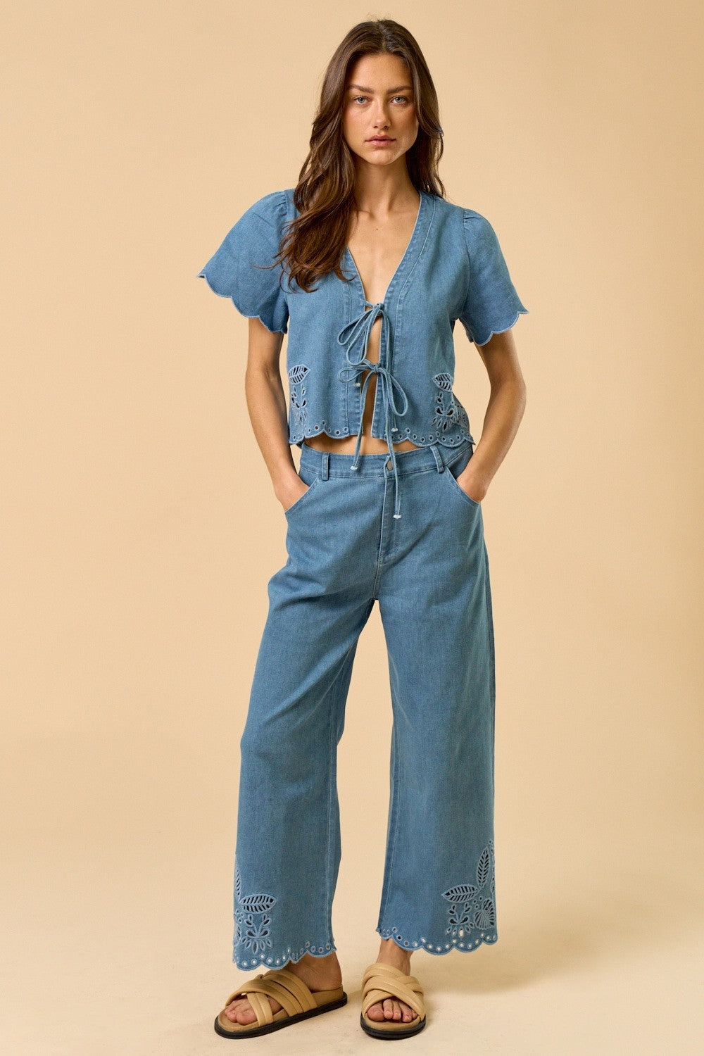 Teri Floral Embroidery Denim Jeans