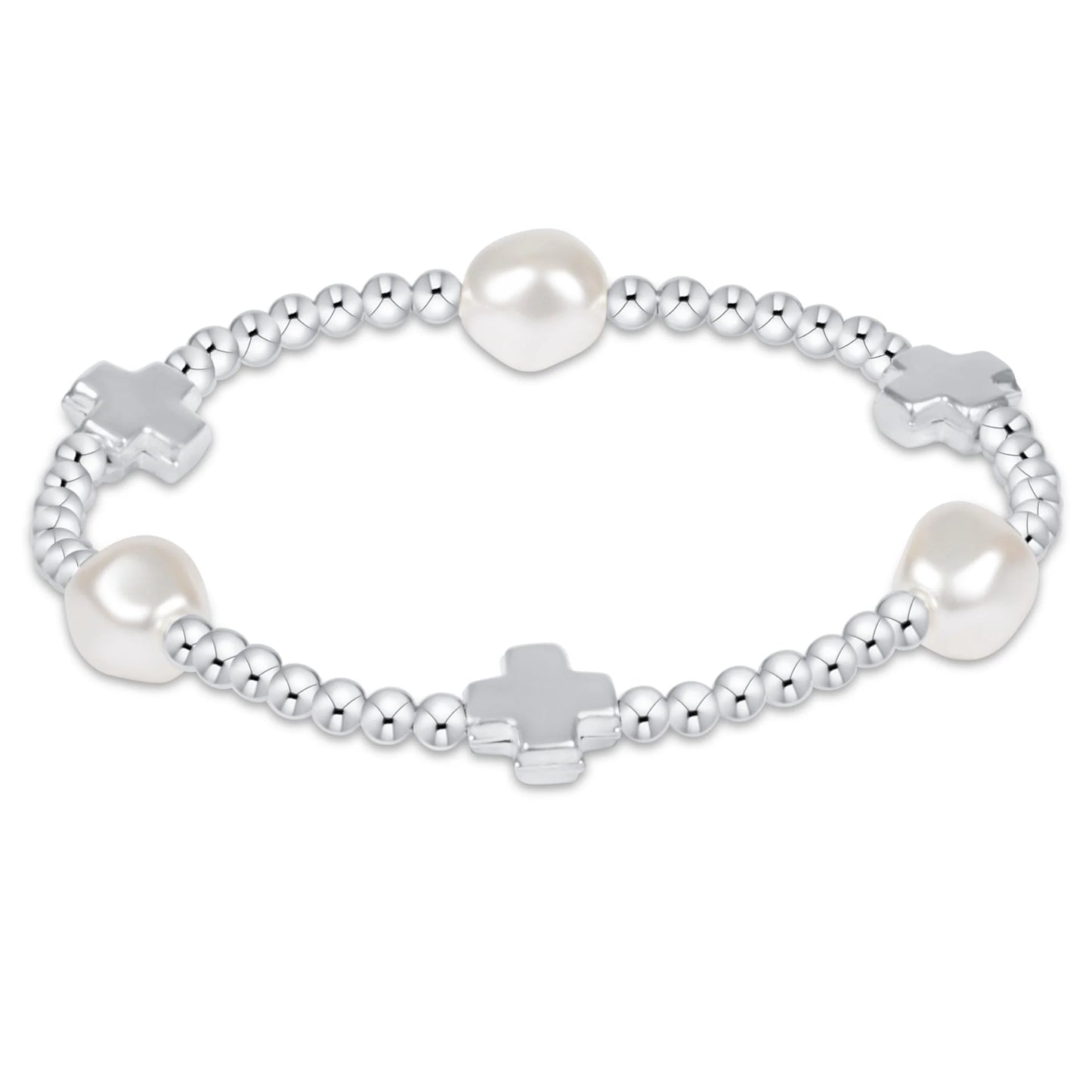 signature cross admire pearl pattern 3mm bead bracelet - sterling by enewton