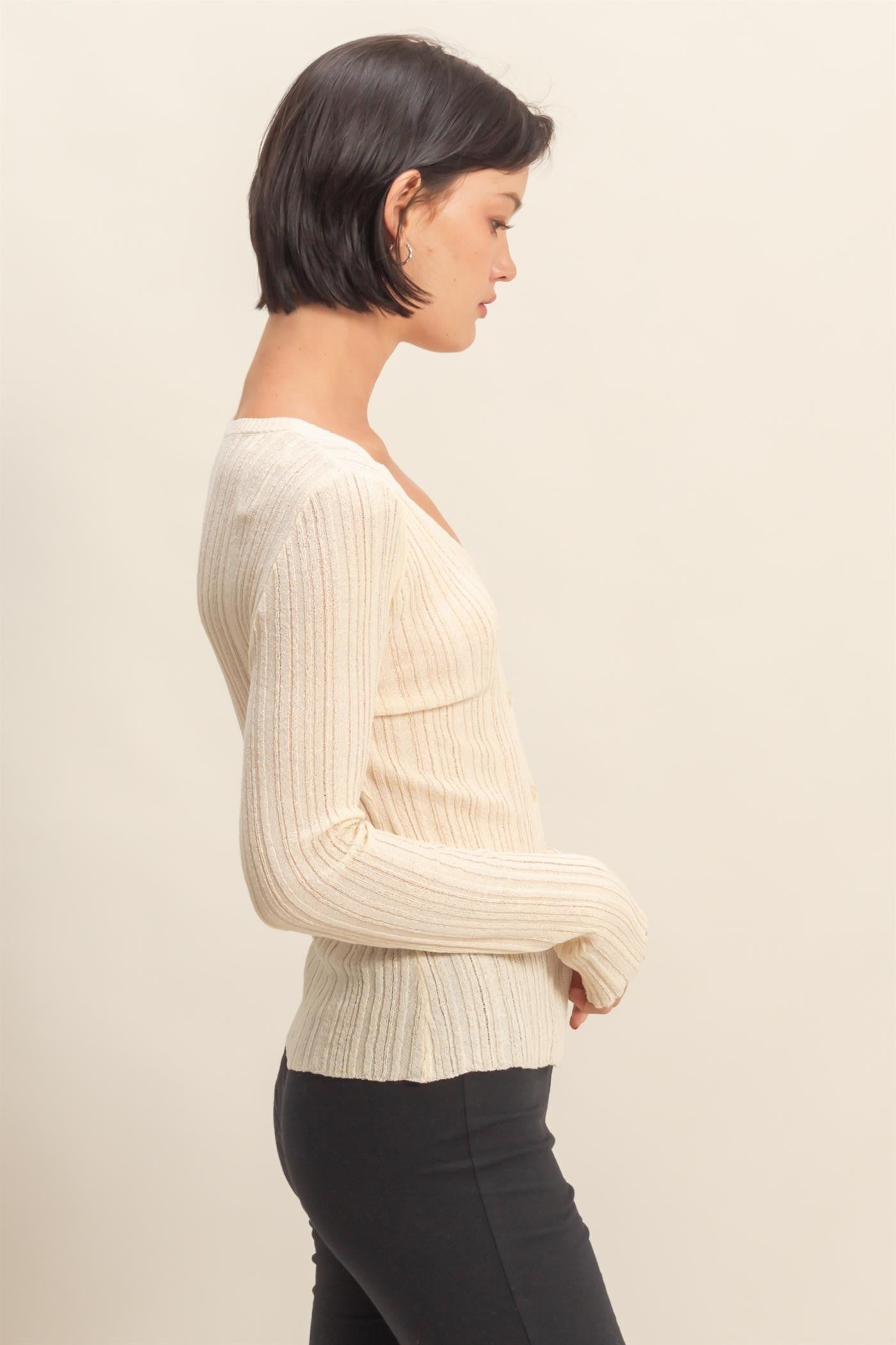 Juliet Ribbed V-Neck Fitted Button Cardigan