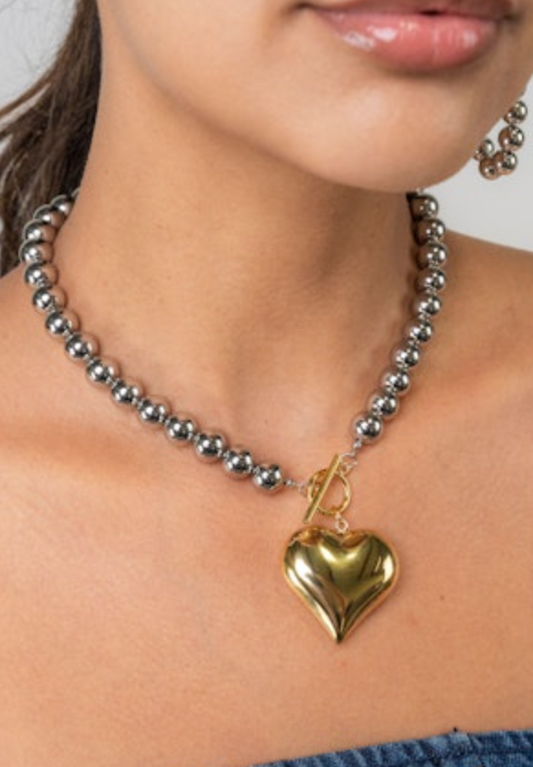Bracha | Love Big Heart Mixed Metal Necklace