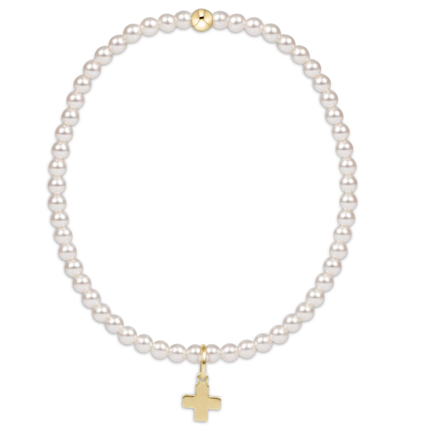 classic pearl 3mm bead bracelet - signature cross gold charm by enewton