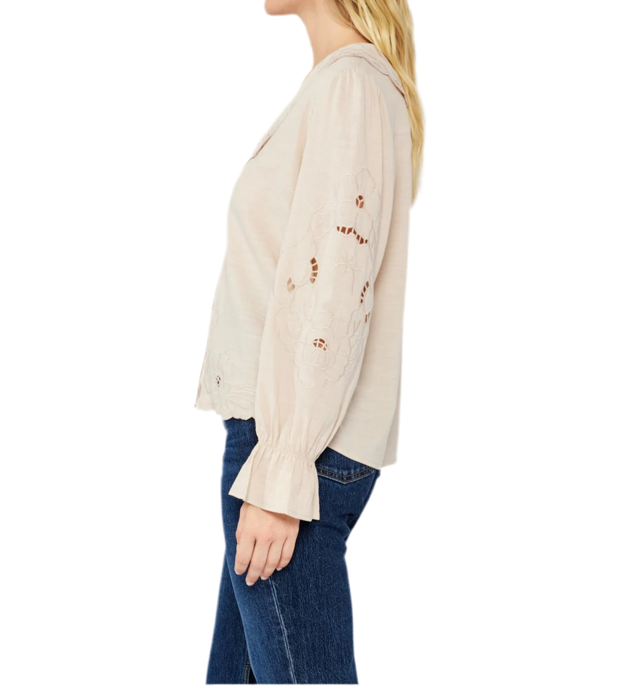Lucy Long Sleeve  Embroidered Floral Cutout Top