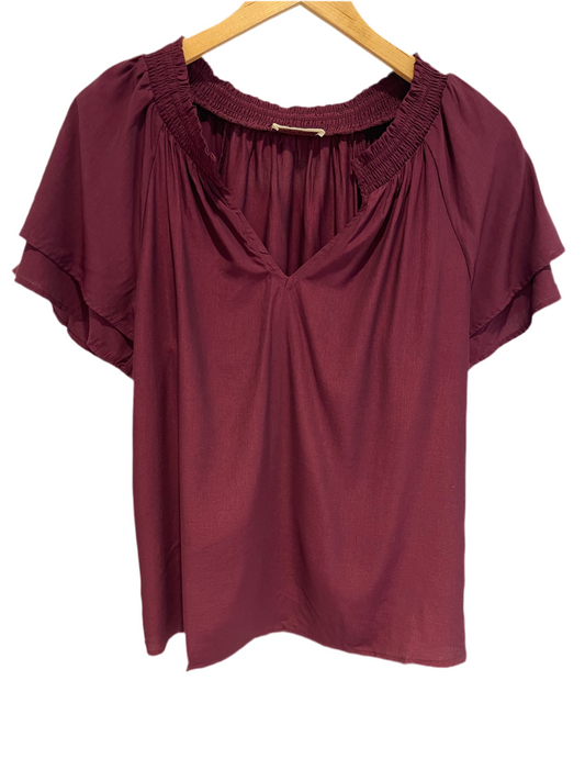 Yana Short Sleeve Split Neck Top