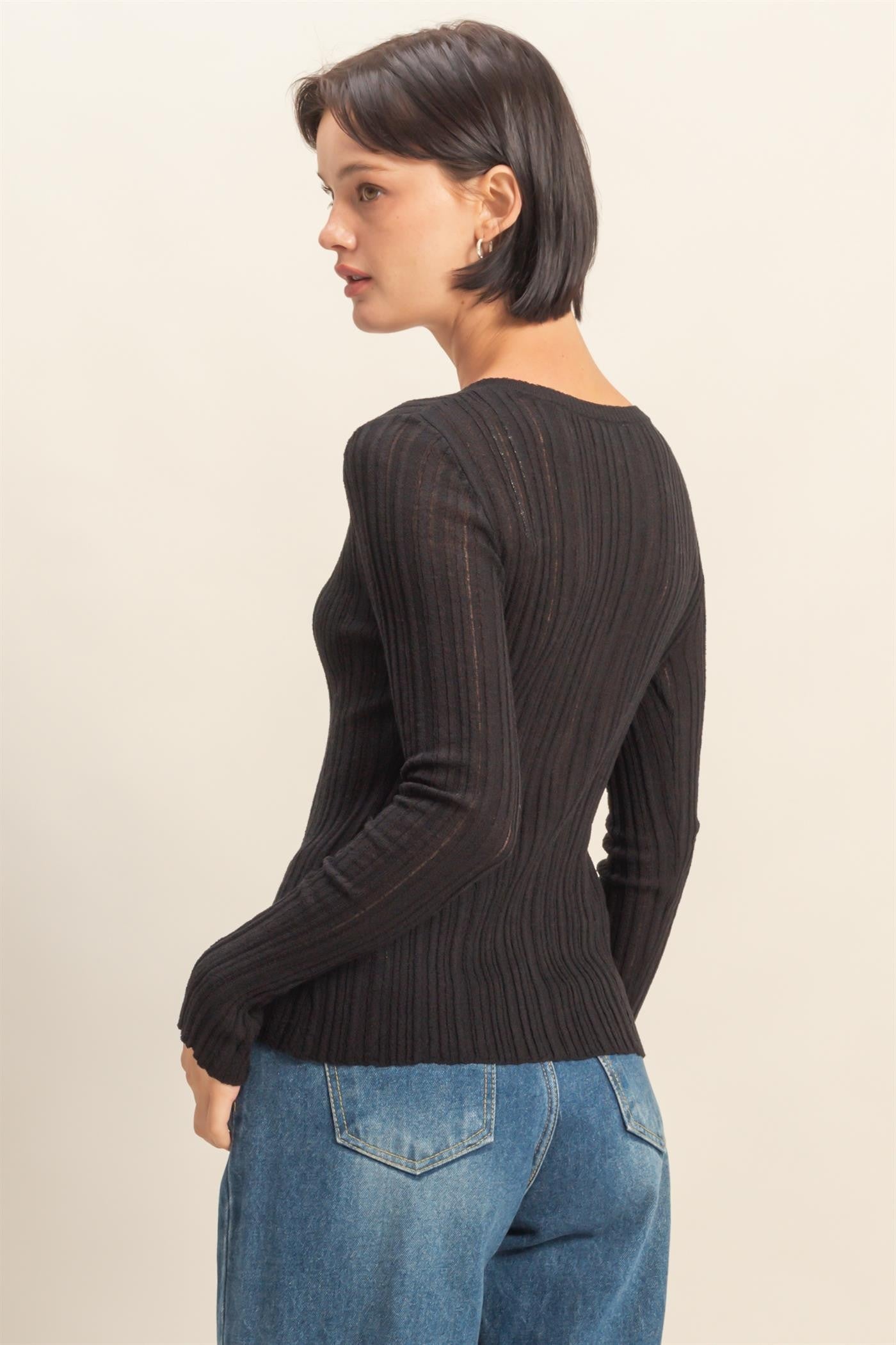 Juliet Ribbed V-Neck Fitted Button Cardigan